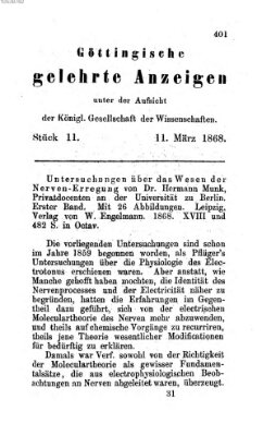 Göttingische gelehrte Anzeigen (Göttingische Zeitungen von gelehrten Sachen) Mittwoch 11. März 1868