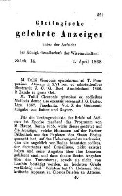 Göttingische gelehrte Anzeigen (Göttingische Zeitungen von gelehrten Sachen) Mittwoch 1. April 1868