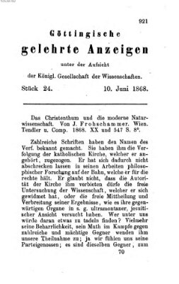 Göttingische gelehrte Anzeigen (Göttingische Zeitungen von gelehrten Sachen) Mittwoch 10. Juni 1868