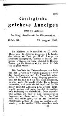 Göttingische gelehrte Anzeigen (Göttingische Zeitungen von gelehrten Sachen) Mittwoch 19. August 1868