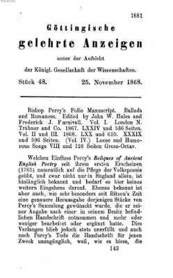 Göttingische gelehrte Anzeigen (Göttingische Zeitungen von gelehrten Sachen) Mittwoch 25. November 1868