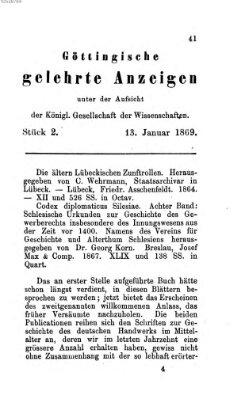 Göttingische gelehrte Anzeigen (Göttingische Zeitungen von gelehrten Sachen) Mittwoch 13. Januar 1869