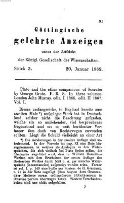 Göttingische gelehrte Anzeigen (Göttingische Zeitungen von gelehrten Sachen) Mittwoch 20. Januar 1869