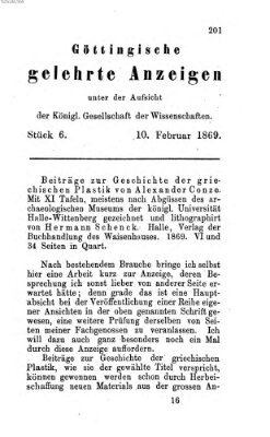 Göttingische gelehrte Anzeigen (Göttingische Zeitungen von gelehrten Sachen) Mittwoch 10. Februar 1869