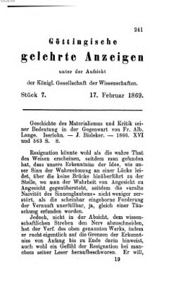 Göttingische gelehrte Anzeigen (Göttingische Zeitungen von gelehrten Sachen) Mittwoch 17. Februar 1869