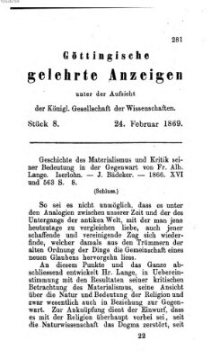 Göttingische gelehrte Anzeigen (Göttingische Zeitungen von gelehrten Sachen) Mittwoch 24. Februar 1869