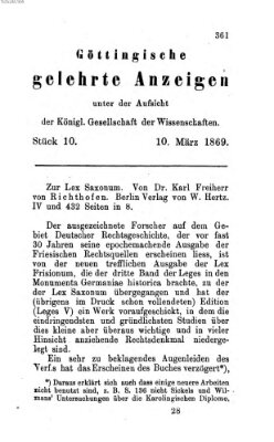 Göttingische gelehrte Anzeigen (Göttingische Zeitungen von gelehrten Sachen) Mittwoch 10. März 1869