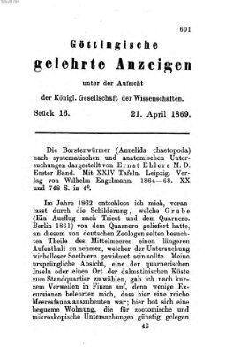 Göttingische gelehrte Anzeigen (Göttingische Zeitungen von gelehrten Sachen) Mittwoch 21. April 1869