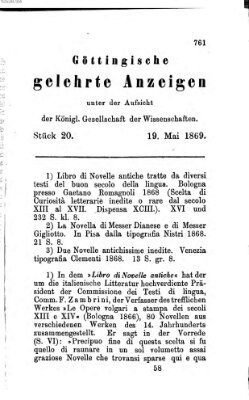 Göttingische gelehrte Anzeigen (Göttingische Zeitungen von gelehrten Sachen) Mittwoch 19. Mai 1869