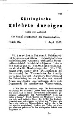 Göttingische gelehrte Anzeigen (Göttingische Zeitungen von gelehrten Sachen) Mittwoch 2. Juni 1869