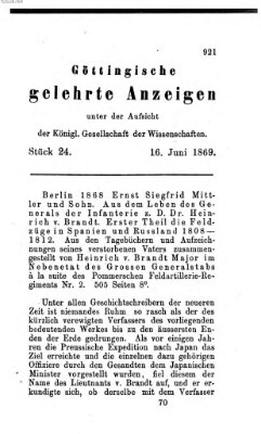 Göttingische gelehrte Anzeigen (Göttingische Zeitungen von gelehrten Sachen) Mittwoch 16. Juni 1869