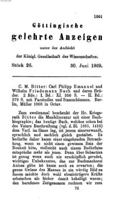 Göttingische gelehrte Anzeigen (Göttingische Zeitungen von gelehrten Sachen) Mittwoch 30. Juni 1869