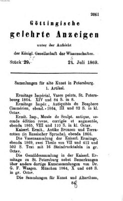 Göttingische gelehrte Anzeigen (Göttingische Zeitungen von gelehrten Sachen) Mittwoch 28. Juli 1869