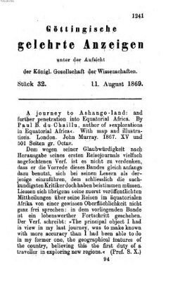 Göttingische gelehrte Anzeigen (Göttingische Zeitungen von gelehrten Sachen) Mittwoch 11. August 1869