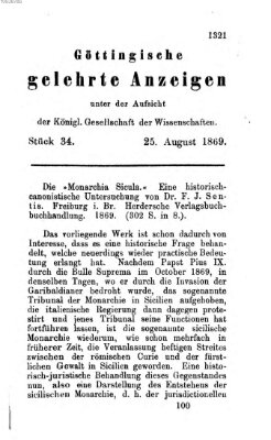 Göttingische gelehrte Anzeigen (Göttingische Zeitungen von gelehrten Sachen) Mittwoch 25. August 1869