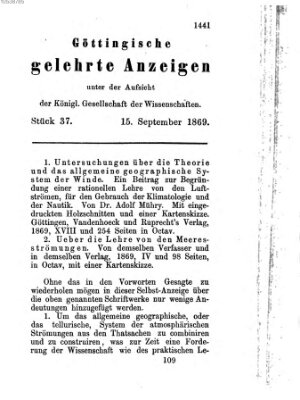 Göttingische gelehrte Anzeigen (Göttingische Zeitungen von gelehrten Sachen) Mittwoch 15. September 1869