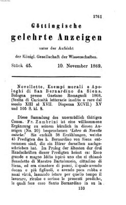 Göttingische gelehrte Anzeigen (Göttingische Zeitungen von gelehrten Sachen) Mittwoch 10. November 1869