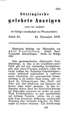 Göttingische gelehrte Anzeigen (Göttingische Zeitungen von gelehrten Sachen) Mittwoch 24. November 1869