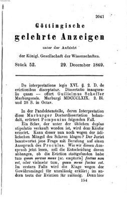 Göttingische gelehrte Anzeigen (Göttingische Zeitungen von gelehrten Sachen) Mittwoch 29. Dezember 1869