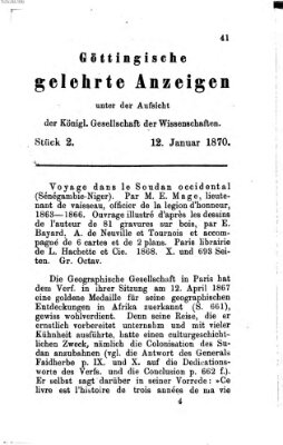 Göttingische gelehrte Anzeigen (Göttingische Zeitungen von gelehrten Sachen) Mittwoch 12. Januar 1870