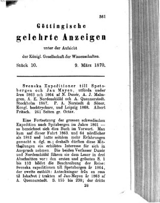 Göttingische gelehrte Anzeigen (Göttingische Zeitungen von gelehrten Sachen) Mittwoch 9. März 1870