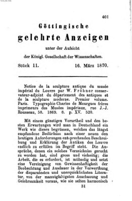 Göttingische gelehrte Anzeigen (Göttingische Zeitungen von gelehrten Sachen) Mittwoch 16. März 1870