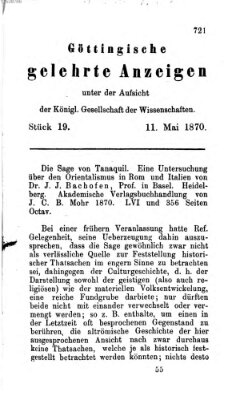 Göttingische gelehrte Anzeigen (Göttingische Zeitungen von gelehrten Sachen) Mittwoch 11. Mai 1870