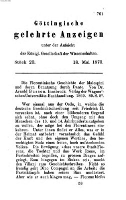 Göttingische gelehrte Anzeigen (Göttingische Zeitungen von gelehrten Sachen) Mittwoch 18. Mai 1870