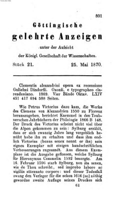 Göttingische gelehrte Anzeigen (Göttingische Zeitungen von gelehrten Sachen) Mittwoch 25. Mai 1870