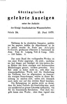 Göttingische gelehrte Anzeigen (Göttingische Zeitungen von gelehrten Sachen) Mittwoch 15. Juni 1870