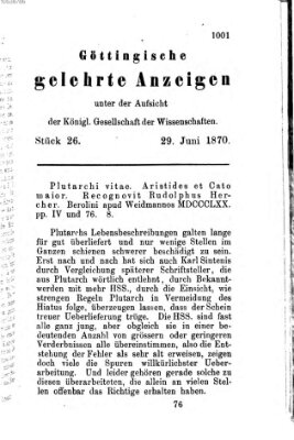 Göttingische gelehrte Anzeigen (Göttingische Zeitungen von gelehrten Sachen) Mittwoch 29. Juni 1870