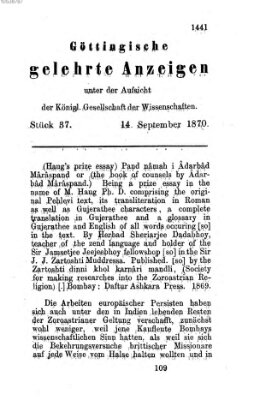 Göttingische gelehrte Anzeigen (Göttingische Zeitungen von gelehrten Sachen) Mittwoch 14. September 1870