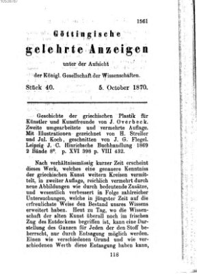 Göttingische gelehrte Anzeigen (Göttingische Zeitungen von gelehrten Sachen) Mittwoch 5. Oktober 1870