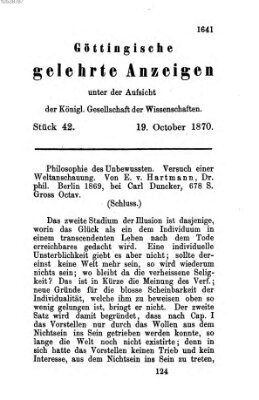 Göttingische gelehrte Anzeigen (Göttingische Zeitungen von gelehrten Sachen) Mittwoch 19. Oktober 1870