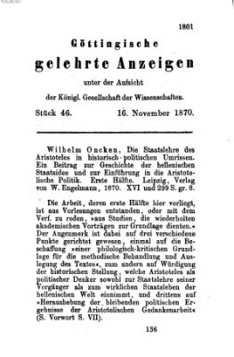 Göttingische gelehrte Anzeigen (Göttingische Zeitungen von gelehrten Sachen) Mittwoch 16. November 1870