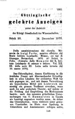 Göttingische gelehrte Anzeigen (Göttingische Zeitungen von gelehrten Sachen) Mittwoch 14. Dezember 1870