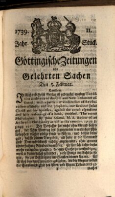 Göttingische Zeitungen von gelehrten Sachen Donnerstag 5. Februar 1739