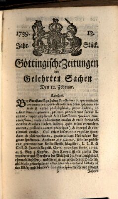 Göttingische Zeitungen von gelehrten Sachen Donnerstag 12. Februar 1739