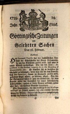 Göttingische Zeitungen von gelehrten Sachen Montag 16. Februar 1739