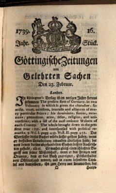 Göttingische Zeitungen von gelehrten Sachen Montag 23. Februar 1739