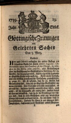 Göttingische Zeitungen von gelehrten Sachen Donnerstag 5. März 1739