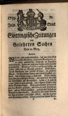 Göttingische Zeitungen von gelehrten Sachen Donnerstag 12. März 1739