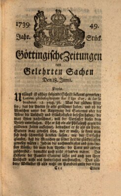 Göttingische Zeitungen von gelehrten Sachen Donnerstag 18. Juni 1739