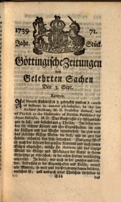 Göttingische Zeitungen von gelehrten Sachen Donnerstag 3. September 1739