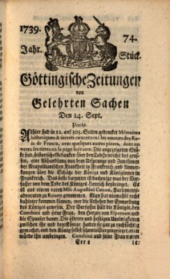 Göttingische Zeitungen von gelehrten Sachen Montag 14. September 1739