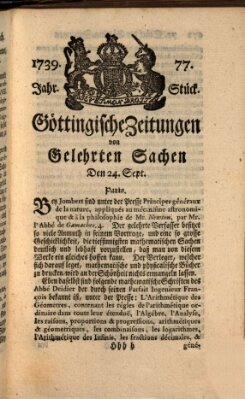 Göttingische Zeitungen von gelehrten Sachen Donnerstag 24. September 1739