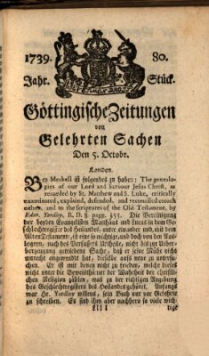 Göttingische Zeitungen von gelehrten Sachen Montag 5. Oktober 1739