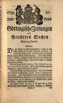 Göttingische Zeitungen von gelehrten Sachen Donnerstag 29. Oktober 1739