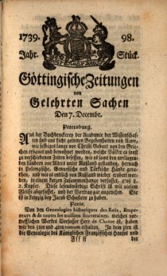 Göttingische Zeitungen von gelehrten Sachen Montag 7. Dezember 1739