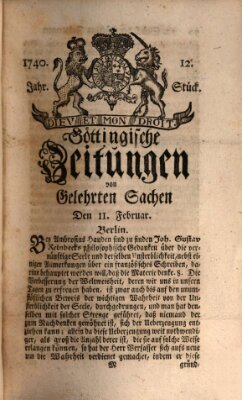 Göttingische Zeitungen von gelehrten Sachen Donnerstag 11. Februar 1740